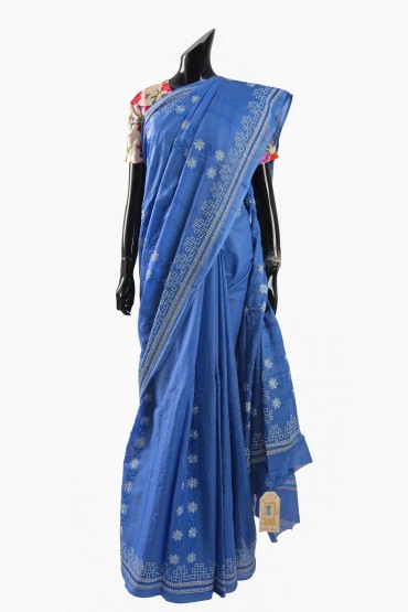 Signature Gold Printed Cotton Sari With Blouse Piece