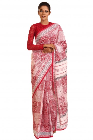 Printed Sari with Embroidery