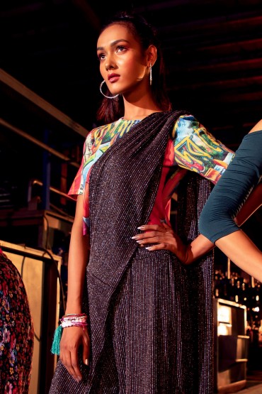 Glittery Pleated Sari Pant