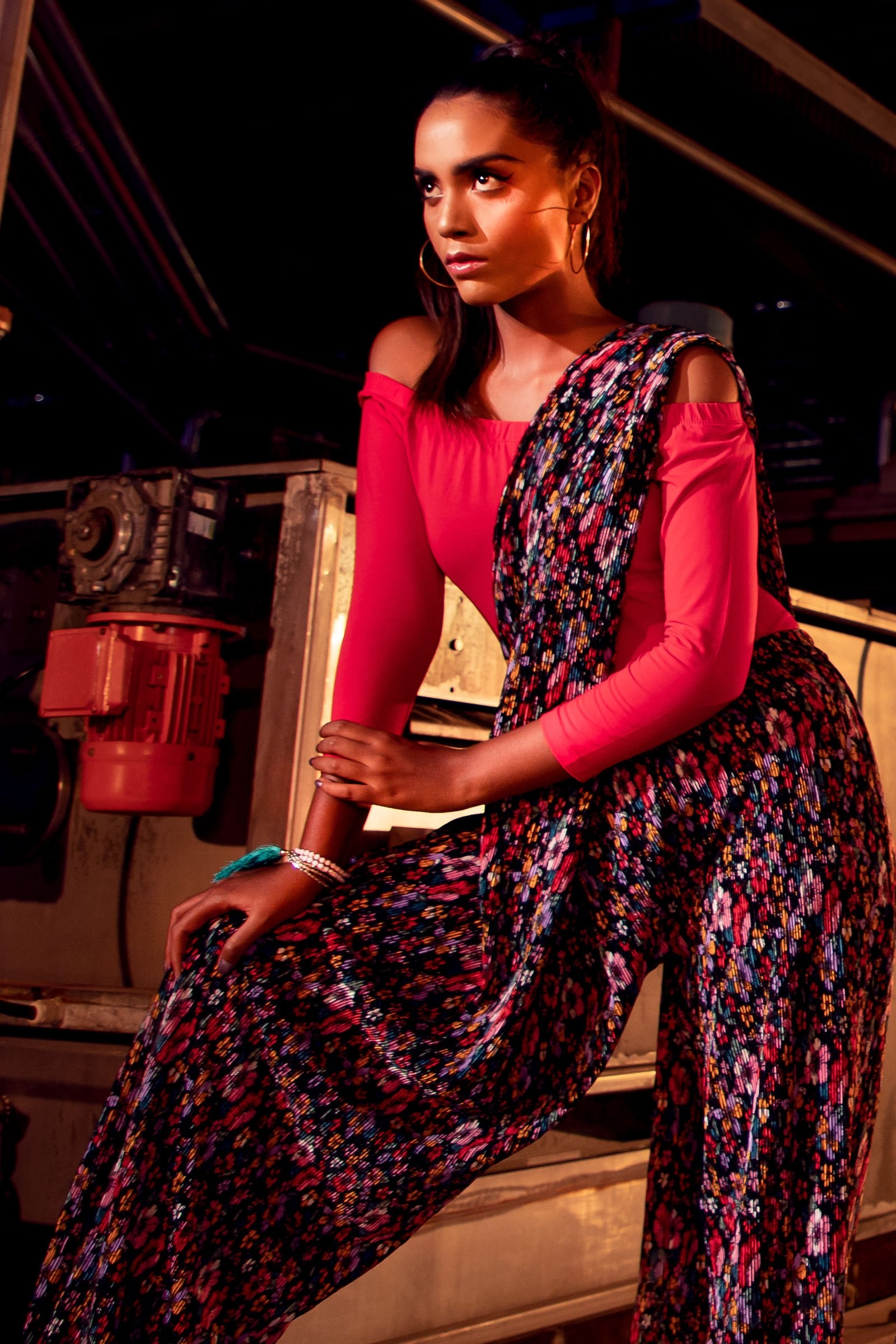 Floral Printed Pleated Sari Pant