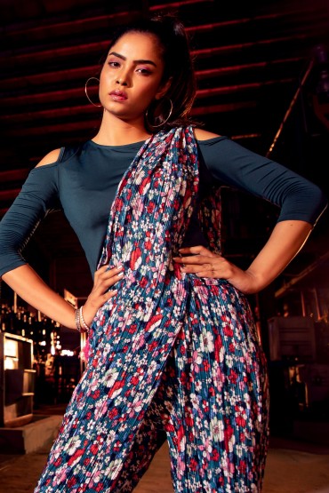 Floral Printed Pleated Sari Pant